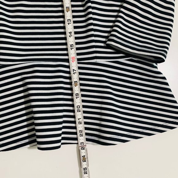 Striped Black & White Long-Sleeve Peplum Top By Ann Taylor Size Large - Picture 6 of 10